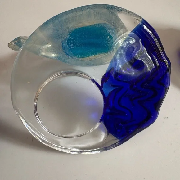 3 PartyLite Riviera Art Glass Angel Fish Tealight Candle Holder Orange Blue - Picture 8 of 13